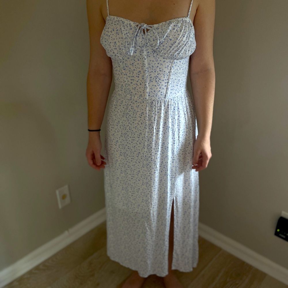 Blue and white full length dress